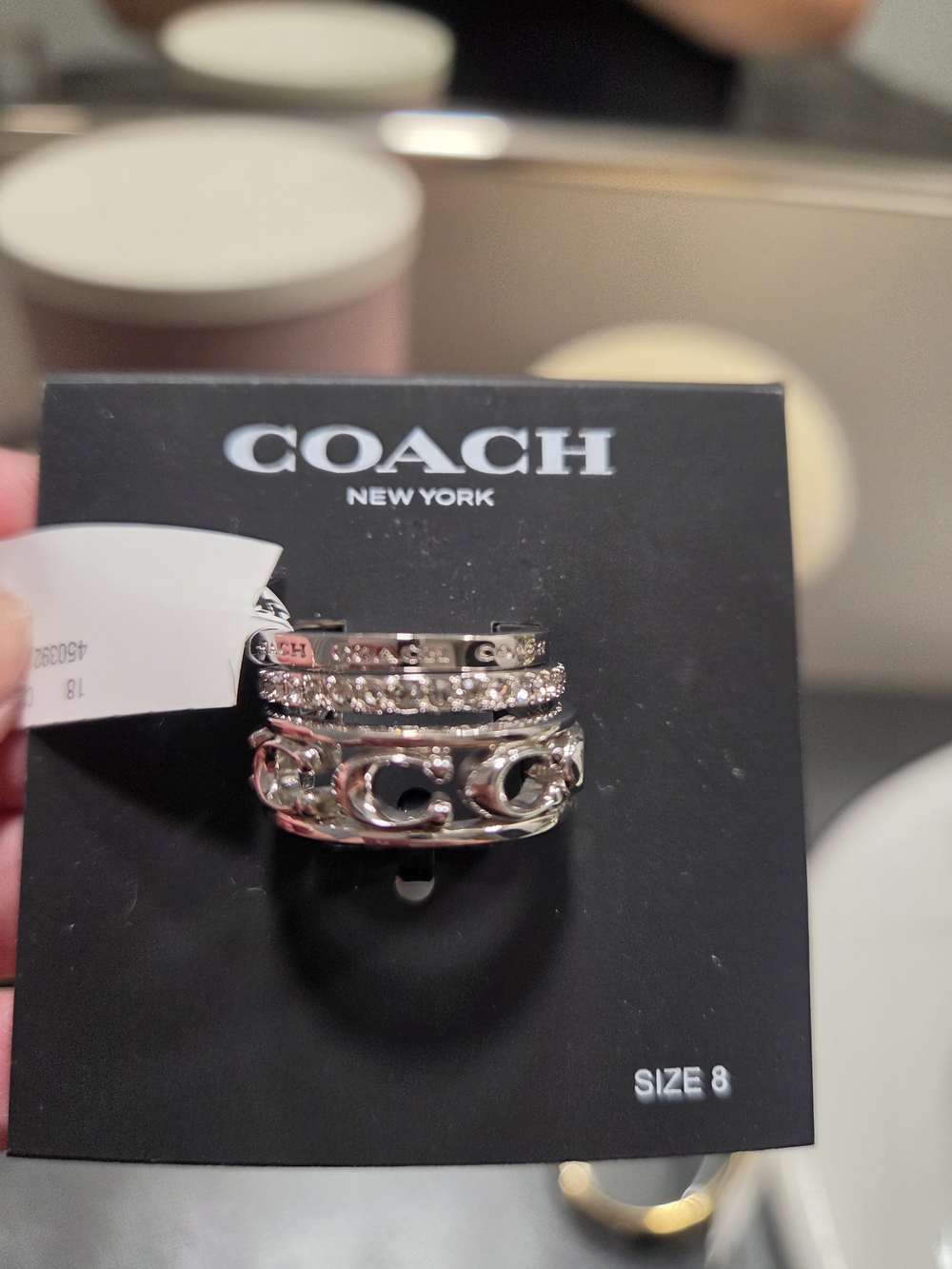 COACH New York Women's Silver Crystal Stackable Ring - Silver, Size 8